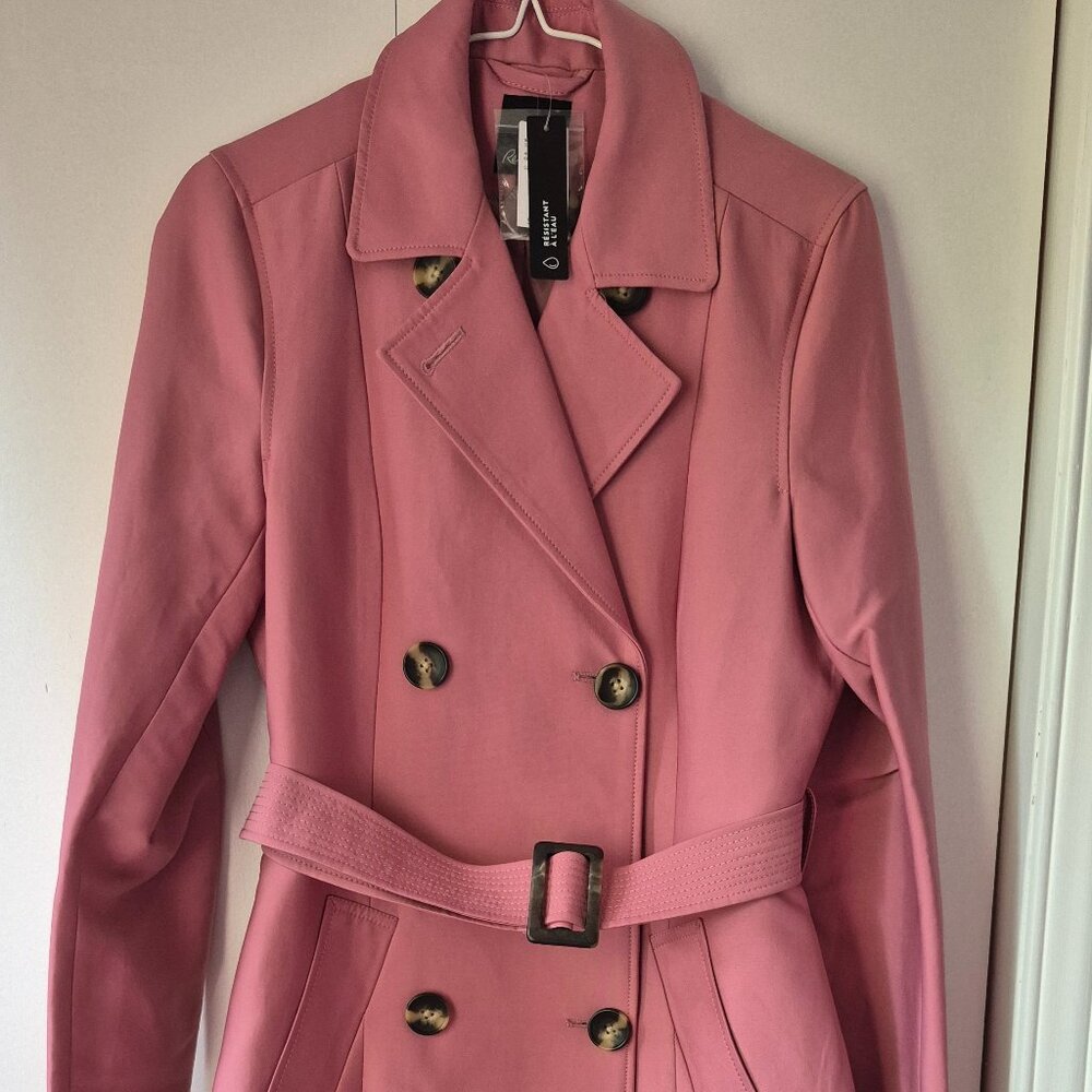 Reitmans Rose Pink Double-Breasted Trench Coat with Belt